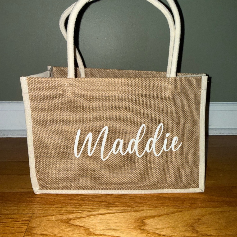 Personalized Maddie Natural Jute Tote Bag